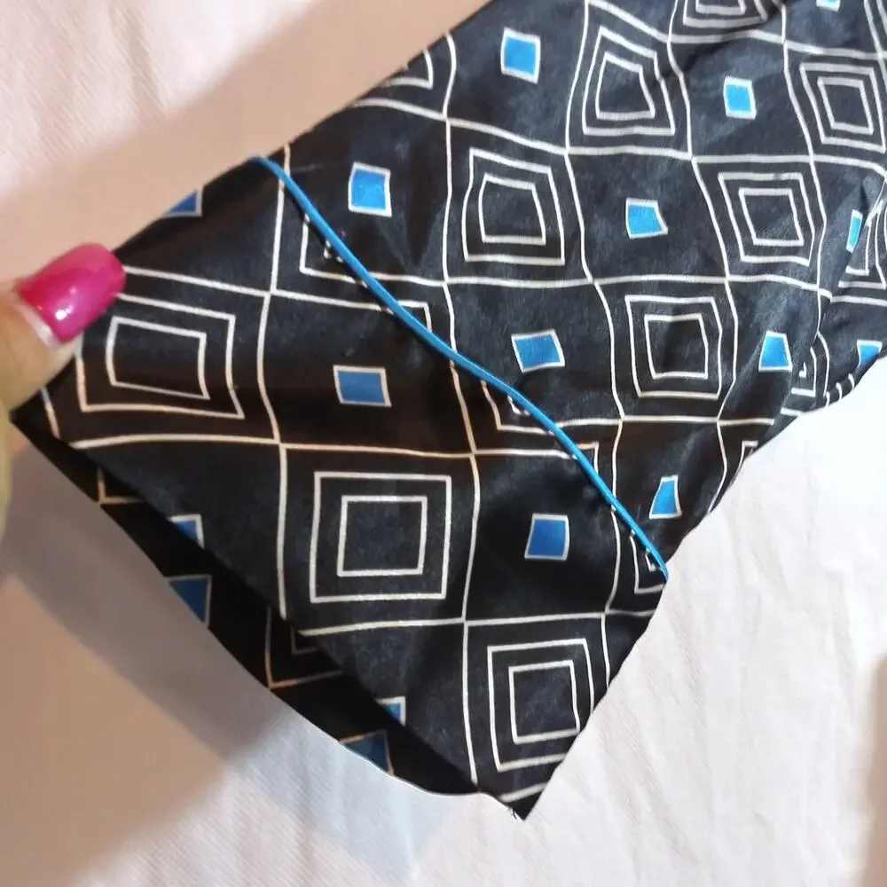 Vintage Victoria's Secret Silky Satin Geometric Patterned Black Blue Robe  Xs/S